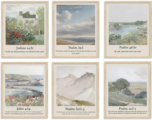Juego de 6 imágenes de Jesús cristiano con versículos bíblicos, arte de pared, Salmos, Escrituras, galería, impresiones religiosas, arte de pared de
