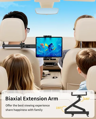 Miniatura 3 de Soporte para tablet para reposacabezas de automóvil [brazo de extensión resistente 3 en 1] Soporte ajustable para iPad para asiento trasero