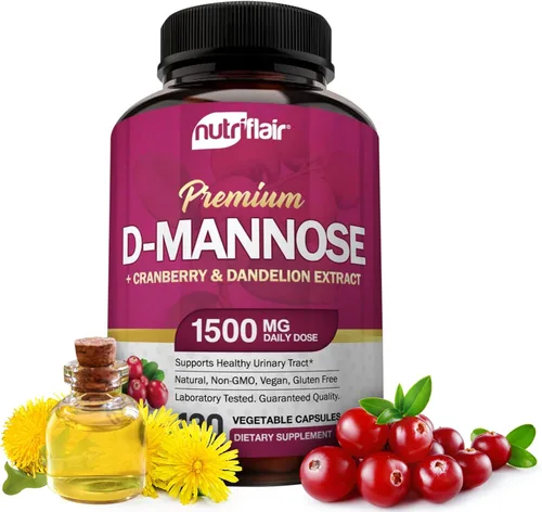 NutriFlair D-Manosa 120 Cápsulas, 1500mg - con Extracto de Arándano y Diente de León - Apoyo Natural para la Salud del Tracto Urinario UTI - El