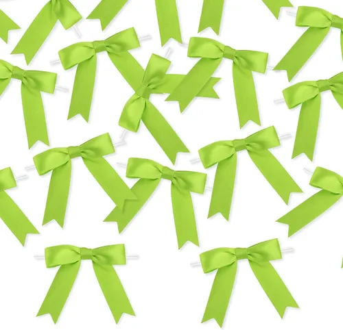 Miniatura 3 de Meseey 50 Piezas Lazos de Cinta de Satén de 3 Pulgadas con Alambre de Torsión Verde Manzana Preatados Premade Lazos de Manualidades para Bolsas
