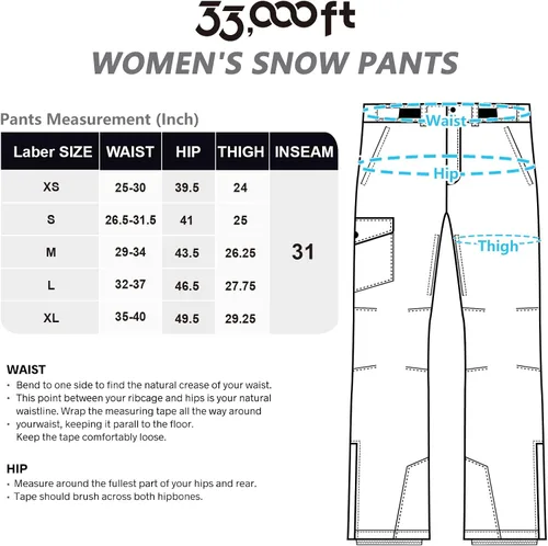 Miniatura 6 de 33,000ft Pantalones de nieve aislados para mujer, pantalones de esquí impermeables para snowboard con polainas para botas