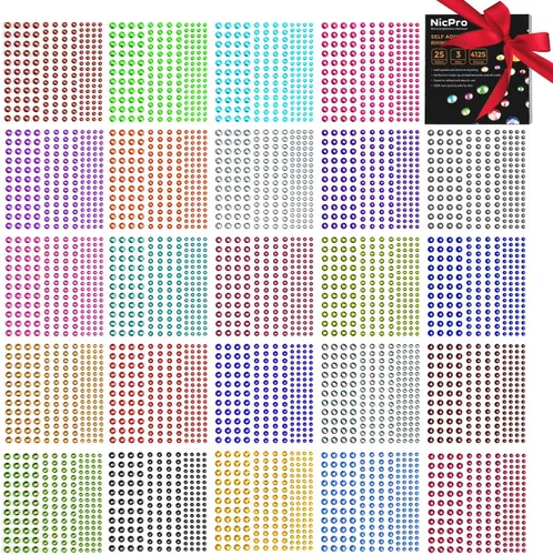 Nicpro - Calcomanías de diamantes de imitación, 4125 unidades, gemas autoadhesivas para pegar en la cara, cuerpo, cabello, festival de maquillaje,