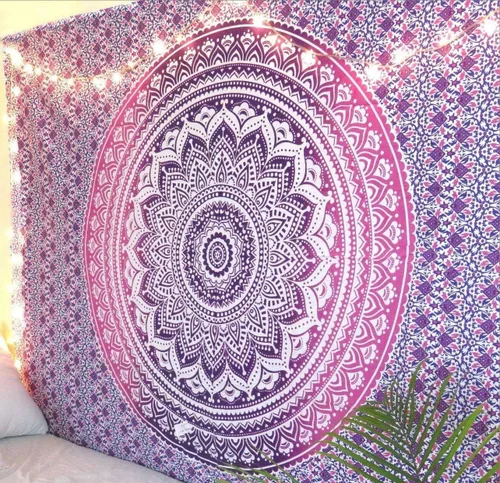 Miniatura 14 de Popular Handicrafts Original Ombre - Tapiz indio Mandala para pared, ornamento hippie, colcha bohemia con brillo metálico