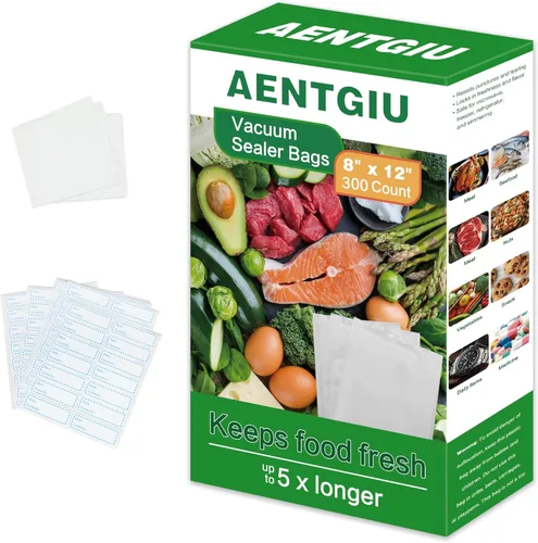 AENTGIU 300 bolsas selladoras al vacío de alimentos de 8 x 12 pulgadas, bolsas gruesas sin BPA compatibles con la mayoría de máquinas de vacío, para