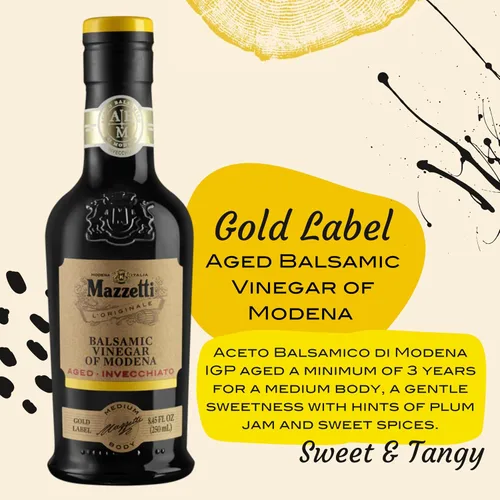 Miniatura 3 de Mazzetti Gold Label - Vinagre balsámico de Modena IGP, 8.45 onzas líquidas, suave y equilibrado, madurado en barricas de roble, perfecto