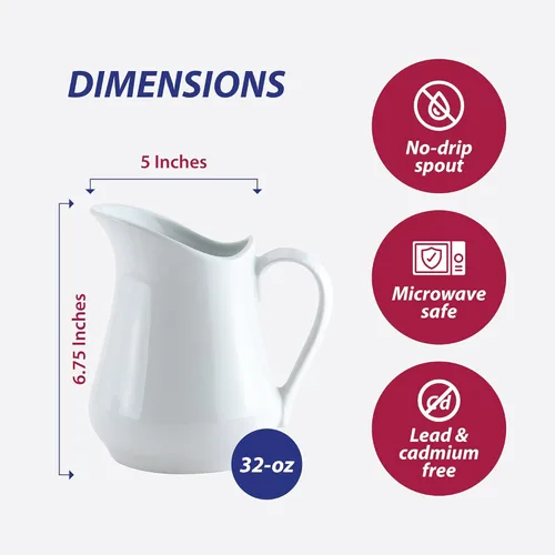 Miniatura 5 de HIC Kitchen - Jarra para cremas con asa, porcelana fina, capacidad de 32 onzas, para café, té, aderezos, salsas y salsas
