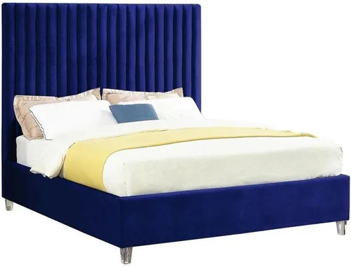 Miniatura 8 de Meridian Furniture CandaceCream-F Colección Candace Moderna Cama matrimonial tapizada de terciopelo contemporánea, tela de terciopelo crema