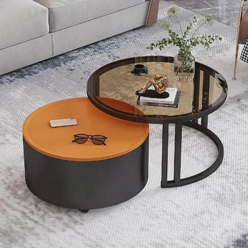 Miniatura 19 de Couchtisch Rund 2er Set, Kreativer Runder Couchtisch Aus Glas mit Metallrahmen, Mit Stauraum für Kleine Räume Wohnzimmer Schlafzimmer Balkone mit B