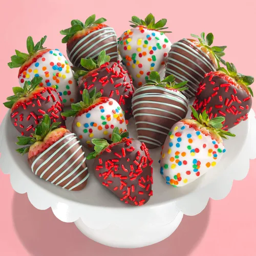 Miniatura 2 de 12 piezas de feliz cumpleaños fresas cubiertas de chocolate, Golden State Fruit