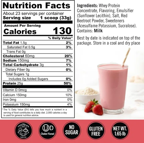Miniatura 3 de Polvo de Proteína de Suero de Fresa. Batido de 25g de Proteína para Recuperación Post Entrenamiento, Smoothie y Horneado. Sin Gluten y Sin Azúcar