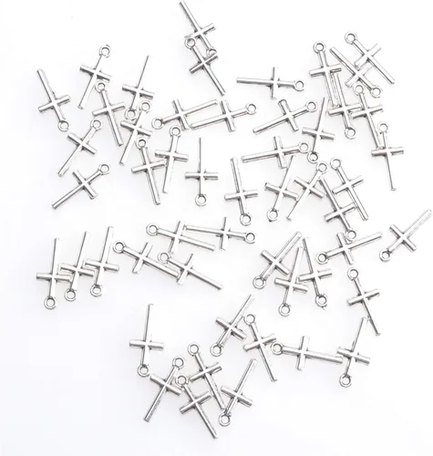 Miniatura 2 de 50 piezas de dije de cruz de metal religioso, plata antigua, vintage, mini cuentas para hacer joyas, accesorios, aretes, pulsera, collar, llavero