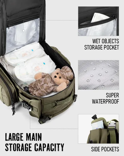 Miniatura 4 de Dinictis Mochila de pañales de 40 L para papá, bolsas de pañales de viaje para hombres, accesorios de bebé para papá, verde selva Verde