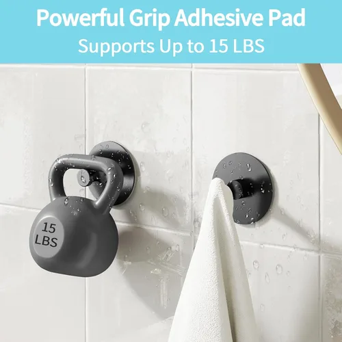 Miniatura 3 de STWWO Ganchos Adhesivos para Paredes Sin Daños 4 Piezas, Ganchos para Toallas de Aluminio Resistente con Adhesivo Fuerte para Baños para Ducha Negro