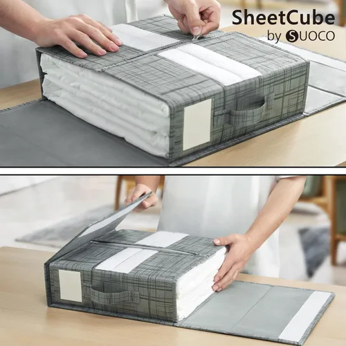 Miniatura 3 de SUOCO SheetCube Organizadores de Sábanas de Cama y Almacenamiento Paquete de 8, Organizador Plegable de Armario de Ropa Blanca con Ventana