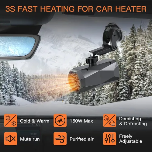 Miniatura 4 de Calefactor Máximo de 12 V 150 W para Vehículo, Giratoria de 360 Grados con Soporte de Succión, Calefactor Rápido de Coche 2 en 1 Enchufable