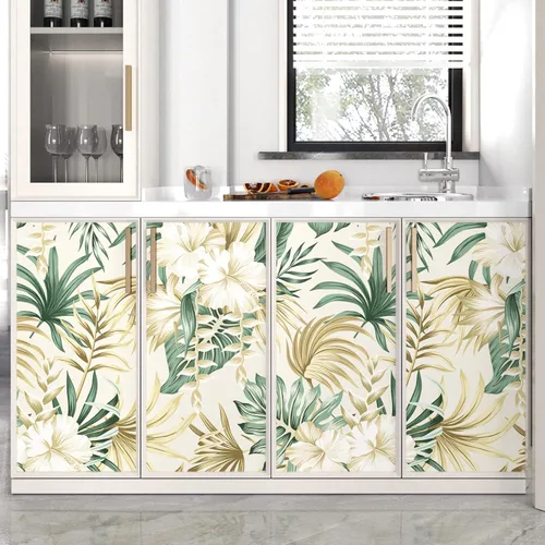 Miniatura 6 de WESTICK Papel tapiz tropical botánico, impermeable, floral, autoadhesivo, para dormitorio, baño, paredes, armarios, hojas verdes, hibisco, 17.5 x 2.