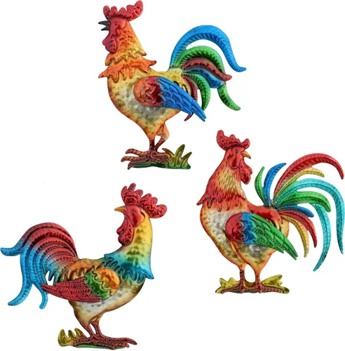 VinSees Decoración de pared de gallo de metal, regalos de pollo para mujeres, mamá, abuela, esposa; escultura de pared de gallo 3D para cocina