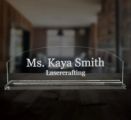 Miniatura 3 de Lasercrafting Placa de nombre para escritorio de oficina, acrílico transparente personalizado con grabado láser, texto blanco esmerilado