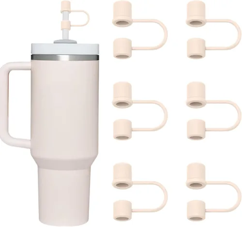 Miniatura 10 de 6 tapas de silicona para popotes compatibles con vaso Stanley de 30 y 40 onzas con asa, tapones de 10 mm, tapas para popotes a prueba de polvo Blanco