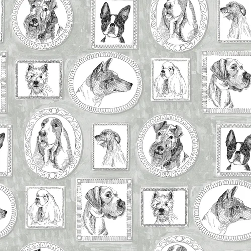 Miniatura 8 de Surface Style Papel tapiz autoadhesivo con diseño de garabatos de perro, negro/blanco