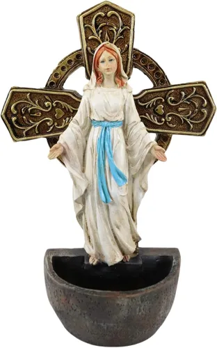 Ebros Gift Virgen Madre María Virgen Nuestra Señora de Gracia Placa de aparador montado en la pared o escritorio Fuente de agua bendita Iglesia