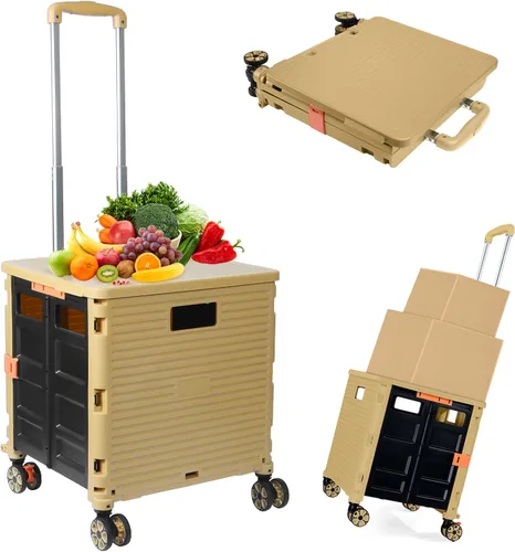 Carrito plegable con ruedas, resistente al desgaste, sin ruido, carrito de compras con ruedas para comestibles, caja de herramientas de Caqui