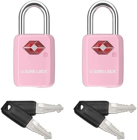 Sure Lock Cerraduras de equipaje aprobadas por la TSA con llaves para viajes, cuerpo de aleación de zinc con grillete de acero, llave similar, llave
