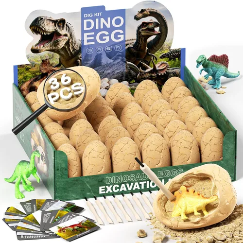 Miniatura 15 de Uregoio Kit de Excavación de 12 Huevos de Dinosaurio Juguetes para Niños, Kit de Excavación Sorpresa de Huevos de Dinosaurio con Lupa, Regalos