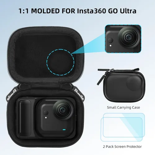 Miniatura 2 de Estuche de transporte pequeño + 2 protectores de pantalla para Insta360 GO Ultra, bolsa de almacenamiento de viaje portátil dura de poliuretano
