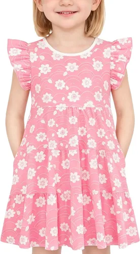 Miniatura 21 de Vestido casual para niñas, de algodón suave, manga corta, transpirable, acampanado, para adolescentes, talla 2T, 3T, 4T, 5, 6, 7, 8, 9, 10, 12, 13