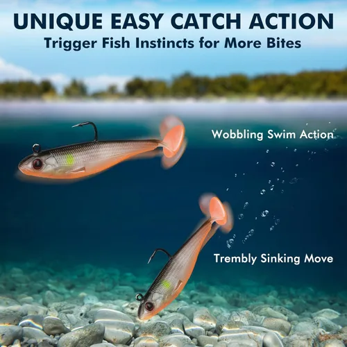 Miniatura 2 de TRUSCEND Shadtale Easy Catch Soft Fishing Lures with BKK Hooks - Trembly Sinking and Vibrating Swim for More Bites, Pre-Rigged Swimbaits for Bass