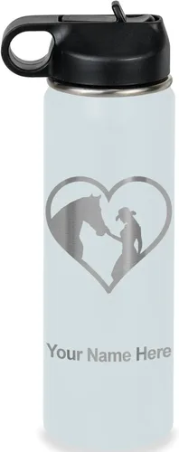 Miniatura 40 de LaserGram Botella de agua personalizada, corazón de vaquera de caballo, acero inoxidable de doble pared aislada al vacío con popote superior, regalo