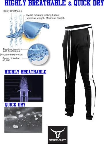 Miniatura 2 de Screenshot - Pantalones deportivos con cinta lateral estilo Hip Hop, ajuste ceñido, para hombre