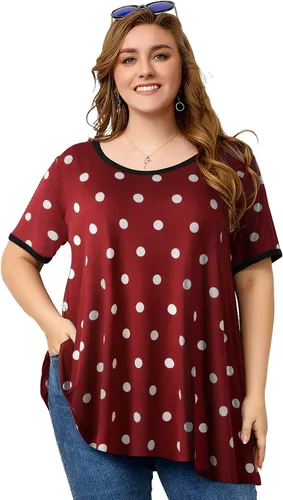 Miniatura 3 de OVERWORETY Túnicas de manga corta de talla grande para mujer, holgadas, casuales, con vuelo