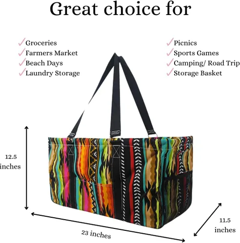 Miniatura 324 de NGIL Bolsa de comestibles reutilizable extra grande plegable de gran tamaño para comestibles, almacenamiento, picnic, playa, Bronco-negro occidental