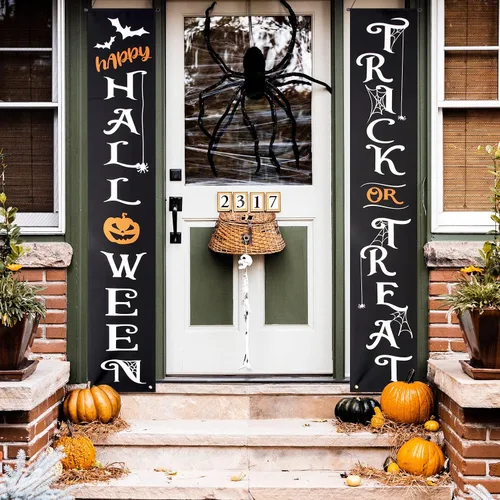 Miniatura 6 de Cartel colgante decorativo de Halloween, letrero de bienvenida de truco o trato para puerta delantera, porche, patio y decoración de pared