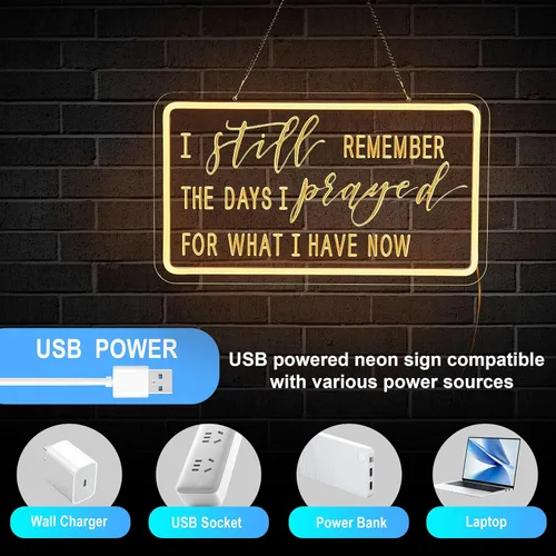 Miniatura 7 de Letrero de neón con texto en inglés "Pray I Still Remember The Days I Prayed for What I Have Now" para decoración de pared, luz LED de neón