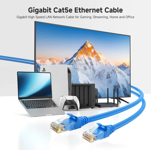 Miniatura 2 de Cable Matters Paquete de 8 cables Ethernet Cat 5e sin enganches, cable Gigabit Cat5e, cable Ethernet Cat5e, azul