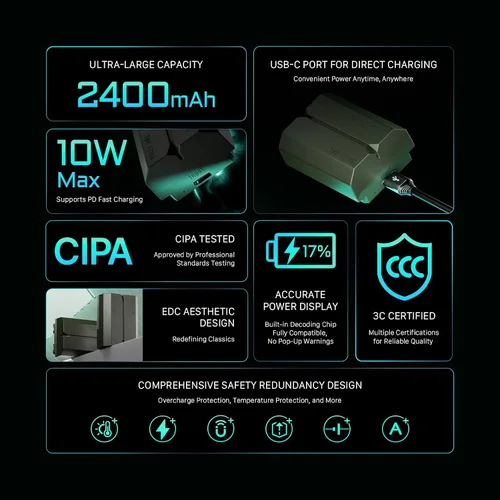 Miniatura 2 de Tilta Batería NP-FZ100 con entrada USB-C de 2400 mAh Funciona con FX3, FX30, FX2, ZV-E1, FX30B, A7S III, A7S II, A7 IV, A7 III, A7R V, A7R IV, A7C
