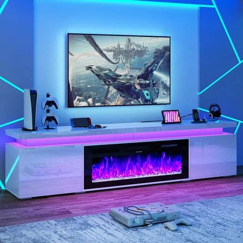 Miniatura 12 de St.Mandyu Soporte de TV con chimenea para TV de 80 pulgadas, soporte de TV LED de 71 pulgadas con chimenea eléctrica de 40 pulgadas y toma