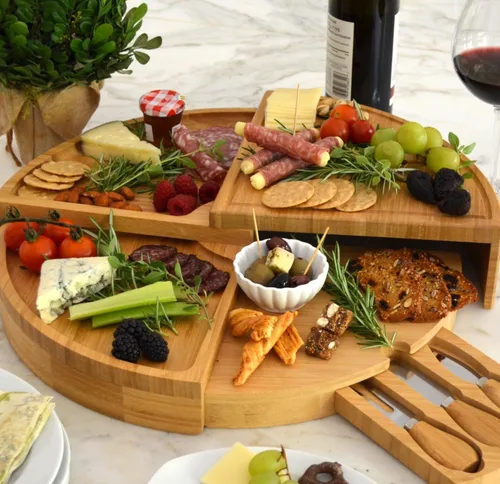 Miniatura 5 de Picnic at Ascot NCAA Texas Longhorns Tabla de queso de bambú para charcutería con juego de cuchillos y marcadores de queso