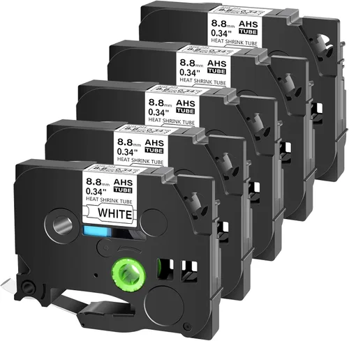Cruxer Paquete de 5 cintas de etiquetas de tubo termorretráctil compatibles con ptouch HSE221 HSe-221 de 0.346 in 3/8 pulgadas (0,34 pulgadas),