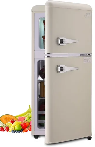 Miniatura 7 de KRIB BLING Mini refrigerador compacto, refrigerador pequeño, termostato ajustable de 7 niveles, estantes extraíbles con acero inoxidable, 2 puertas