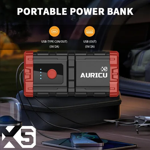 Miniatura 6 de X5 1000A Jump Starter Paquete de refuerzo de batería de litio de 12 V, caja de salto portátil, banco de energía y cables de puente para motores