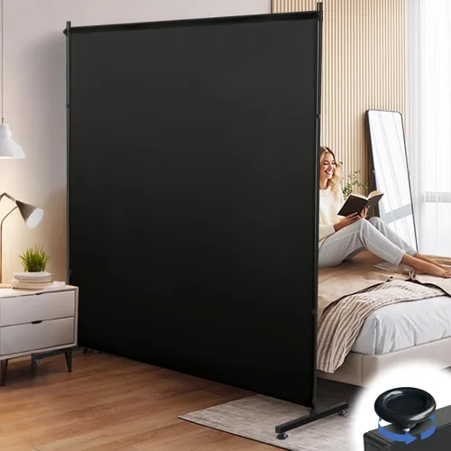 Miniatura 12 de Divisor de habitación, pantalla de privacidad de un solo panel grande de 73 x 75 pulgadas con ruedas, tela gruesa, pared de división portátil