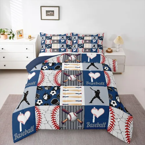 Miniatura 43 de Erosebridal Juego de edredón de béisbol para niños, ropa de cama vintage con bandera americana, tamaño Queen para adultos, niñas, niños