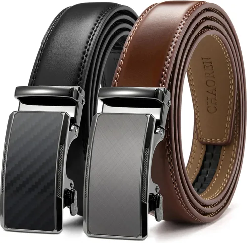 CHAOREN Cinturón de vestir de cuero para hombre, paquete de 2 unidades, cinturón de trinquete para hombre para camisa de vestir y pantalones para
