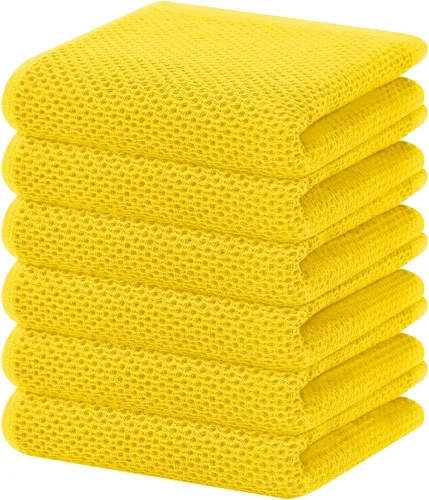 Miniatura 229 de Homaxy Paños de cocina de 100% algodón con tejido de gofre, ultra suaves, absorbentes, de secado rápido, 12 x 12 pulgadas, paquete de 6, amarillo