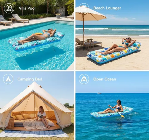 Miniatura 4 de Paquete de 2 tapetes inflables para piscina, tumbona, juguetes de natación multiusos para fiesta en la piscina, playa de verano, al aire libre