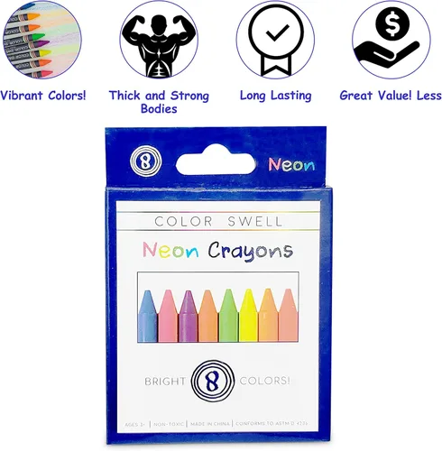 Miniatura 2 de Color Swell Paquete de crayones de neón, una caja de divertidos crayones de neón de calidad para profesores, duraderos para niños, estudiantes